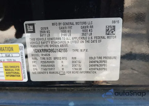 2016 GMC Acadia Slt-1 z USA, uszkodzony, nr VIN 1GKKRRKD8GJ142155